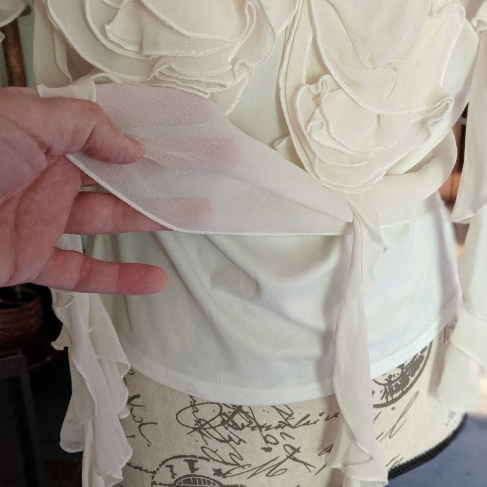 Neiman Marcus cream silk top blouse unique - Picture 5 of 9